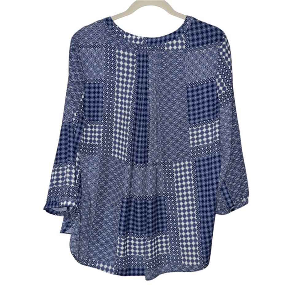NYDJ Blue Multi Print Button Up Blouse Large - Picture 2 of 4
